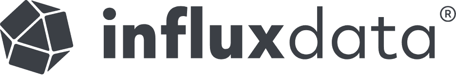 Das InfluxData-Logo zeigt links neben dem Wort „influxdata“ in Kleinbuchstaben, fett und in grauer Schrift ein geometrisches Würfelsymbol sowie das Symbol für ein eingetragenes Warenzeichen.