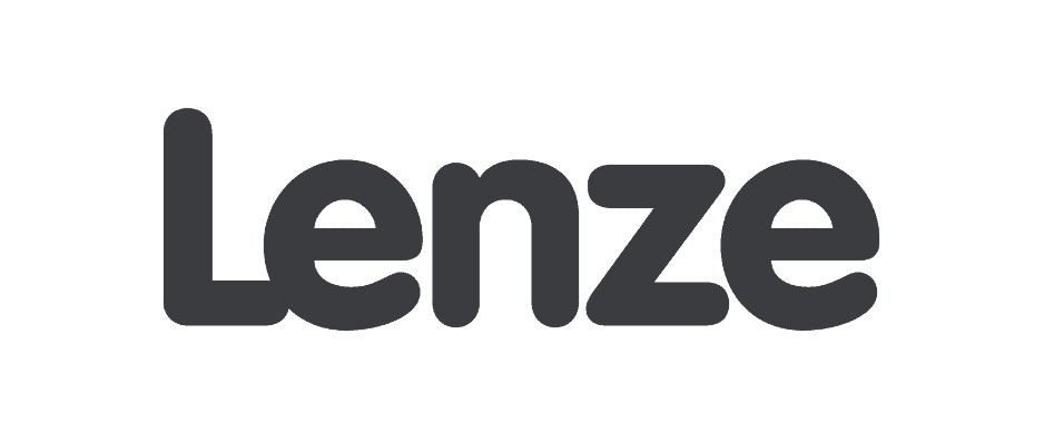 Das Bild zeigt das Wort „Lenze“ in fetten, abgerundeten schwarzen Buchstaben auf hellgrauem Hintergrund.