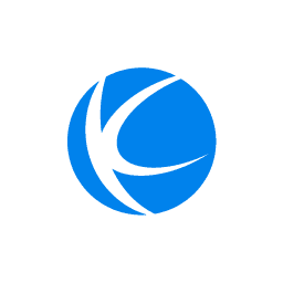 Ein blaues, abstraktes Logo mit einer kreisförmigen Form, in der sich drei geschwungene Linien kreuzen, die ein dynamisches, wirbelndes Design ergeben.