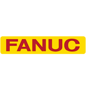 Das Bild zeigt das FANUC Logo mit dem Wort "FANUC" in fetten roten Großbuchstaben auf einem gelben rechteckigen Hintergrund.