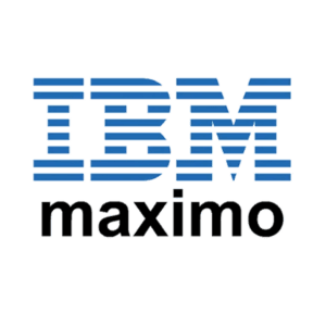 Das IBM Maximo-Logo mit den blauen gestreiften IBM-Buchstaben über dem Wort maximo in fetter schwarzer Kleinschrift auf transparentem Hintergrund.