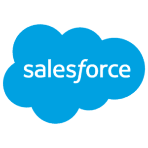 Blaues, wolkenförmiges Logo mit dem Schriftzug „Salesforce“ in weißen Kleinbuchstaben innerhalb der Wolke, das die Unternehmensmarke Salesforce repräsentiert.