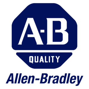 Allen-Bradley-Logo mit einem Sechseck mit A-B darin, QUALITY in einem rechteckigen Balken darunter und Allen-Bradley darunter in fetter kursiver Schrift.