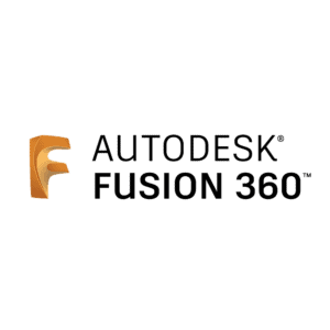 Logo von Autodesk Fusion 360 mit einem stilisierten orangefarbenen F auf der linken Seite und der Aufschrift AUTODESK FUSION 360 in schwarzen Großbuchstaben auf der rechten Seite.