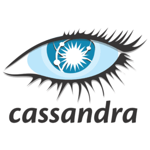 Logo mit einem stilisierten blauen Auge mit schwarzen Wimpern und einem weißen Starburst-Muster mit verbundenen Punkten in der Iris. Unterhalb des Auges steht in fetten schwarzen Buchstaben das Wort Cassandra.