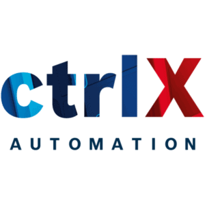 Logo mit dem Text ctrlX in fetten, stilisierten Buchstaben, wobei ctrl blau mit abstrakten Mustern und X rot ist. Darunter erscheint das Wort AUTOMATION in kräftigen blauen Großbuchstaben.