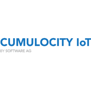 Das Bild zeigt das Cumulocity IoT-Logo in blauer Schrift, darunter steht in kleineren grauen Buchstaben by Software AG.