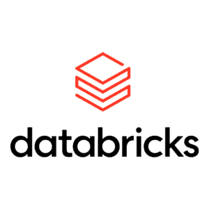 Das Bild zeigt das Databricks-Logo mit einem roten geometrischen Stapel aus drei Chevron-Formen über dem Wort Databricks in fetten, schwarzen Kleinbuchstaben auf hellbraunem Hintergrund.
