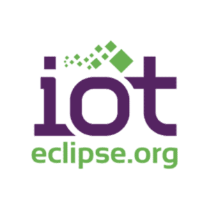 Das Bild zeigt den Text iot in großen, lila Buchstaben mit grünen Quadraten, die ein abstraktes Muster über dem o bilden. Unterhalb von iot steht eclipse.org in kleineren, grünen Buchstaben. Der Hintergrund ist transparent.