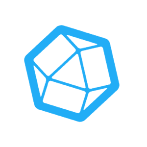 Eine blaue geometrische Form, die einem Drahtgitter-Ikosaeder oder -Dodekaeder ähnelt, mit unregelmäßigen polygonalen Flächen und Kanten, auf einem transparenten Hintergrund.