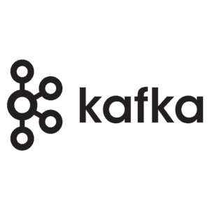 Logo für Kafka. Das Bild zeigt ein netzartiges Symbol mit miteinander verbundenen Kreisen auf der linken Seite und das Wort Kafka in fetten Kleinbuchstaben auf der rechten Seite. Das Design ist minimalistisch und monochromatisch.