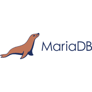 Das MariaDB-Logo zeigt einen stilisierten orange-braunen Seelöwen, der nach rechts gerichtet ist und links neben dem Wort MariaDB in dunkelblauer Schrift steht.
