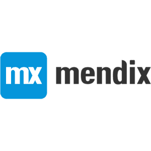 Das Mendix-Logo zeigt ein blaues Quadrat mit weißem Kleinbuchstaben mx und dem Wort mendix in fetten, schwarzen Kleinbuchstaben rechts daneben.