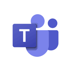 Microsoft Teams-Logo mit einem lilafarbenen Quadrat mit einem weißen T, das sich mit stilisierten blauen und lilafarbenen abstrakten Formen überschneidet, die zwei Personen ähneln.