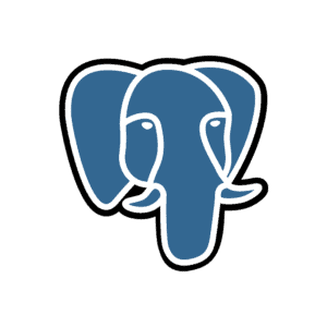 Eine einfache, stilisierte blaue Elefantenkopfzeichnung mit weißen Umrissen auf dunkelgrauem Hintergrund. Der Elefant hat zwei große Ohren, weiße Stoßzähne und einen langen, nach vorne gerichteten Rüssel.