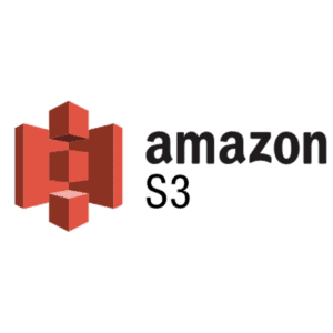 Das Bild zeigt das Amazon S3-Logo mit drei roten 3D-Blöcken und dem Text amazon S3 in schwarzen Buchstaben rechts neben den Blöcken.