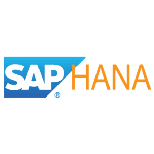 SAP HANA-Logo mit dem blauen SAP-Emblem auf der linken Seite und dem Wort HANA in fetten orangefarbenen Buchstaben auf der rechten Seite.