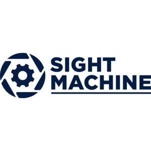 Das Logo von Sight Machine zeigt ein stilisiertes Zahnrad innerhalb einer Kreisform links von den Worten SIGHT MACHINE in fetten Großbuchstaben.