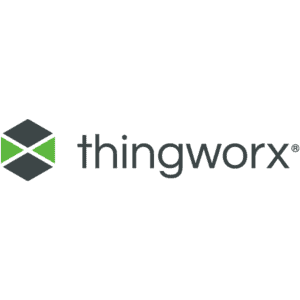ThingWorx-Logo mit einem geometrischen grünen und dunkelblauen Symbol auf der linken Seite des Wortes thingworx in schwarzen Kleinbuchstaben auf einem transparenten Hintergrund.