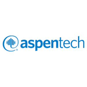 AspenTech-Logo mit einem stilisierten "a" mit wellenförmigen Linien innerhalb eines Kreises, gefolgt von dem Text "aspentech" in blauen Kleinbuchstaben auf dunklem Hintergrund.