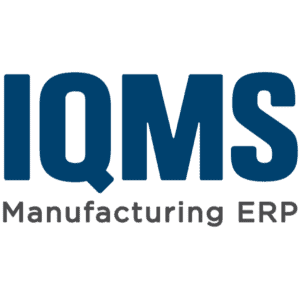 Logo mit dem Text IQMS in großen blauen Buchstaben und Manufacturing ERP in kleineren grauen Buchstaben darunter.