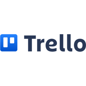 Trello-Logo mit einem blauen Symbol mit zwei vertikalen Rechtecken und dem Wort Trello in fetten, dunkelblauen Buchstaben rechts neben dem Symbol.