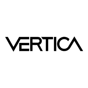 Das Bild zeigt das Wort VERTICA in fetten, modernen schwarzen Großbuchstaben, wobei das A als gewinkelte Linie dargestellt ist, die sich mit der Grundlinie verbindet. Der Hintergrund ist transparent.
