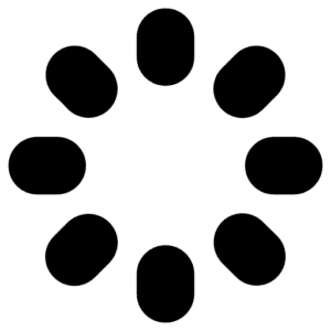 Ein kreisförmiges Lade- oder Puffersymbol mit acht schwarzen ovalen Formen, die gleichmäßig in einem Ring auf einem transparenten Hintergrund angeordnet sind.