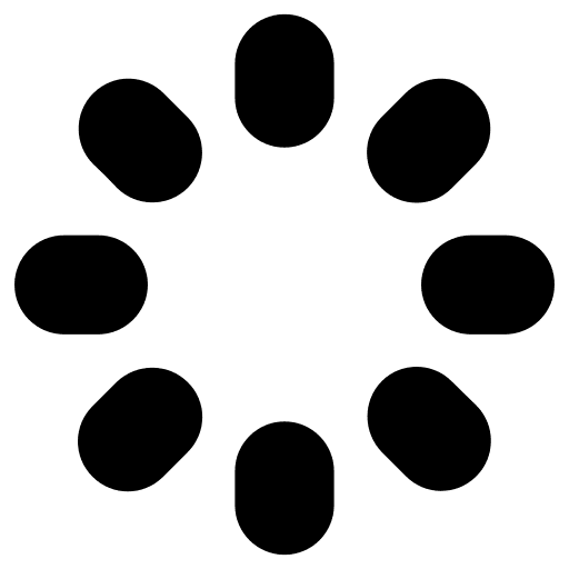 Ein kreisförmiges Lade- oder Puffersymbol mit acht schwarzen ovalen Formen, die gleichmäßig in einem Ring auf einem transparenten Hintergrund angeordnet sind.