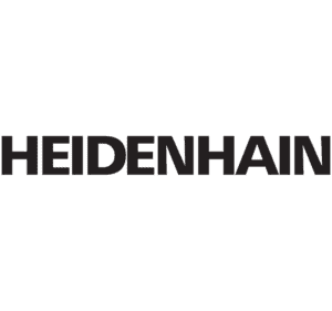 Schwarze, fette Großbuchstaben buchstabieren HEIDENHAIN in einer serifenlosen Schrift auf einem transparenten Hintergrund.
