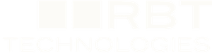 Logo with two square shapes followed by the text RBT TECHNOLOGIES in a light-colored font on a light background.