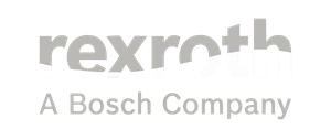 Das graue „Rexroth – A Bosch Company“-Logo auf hellem Hintergrund, das die innovativen i-flow Hub-Lösungen des Unternehmens hervorhebt.