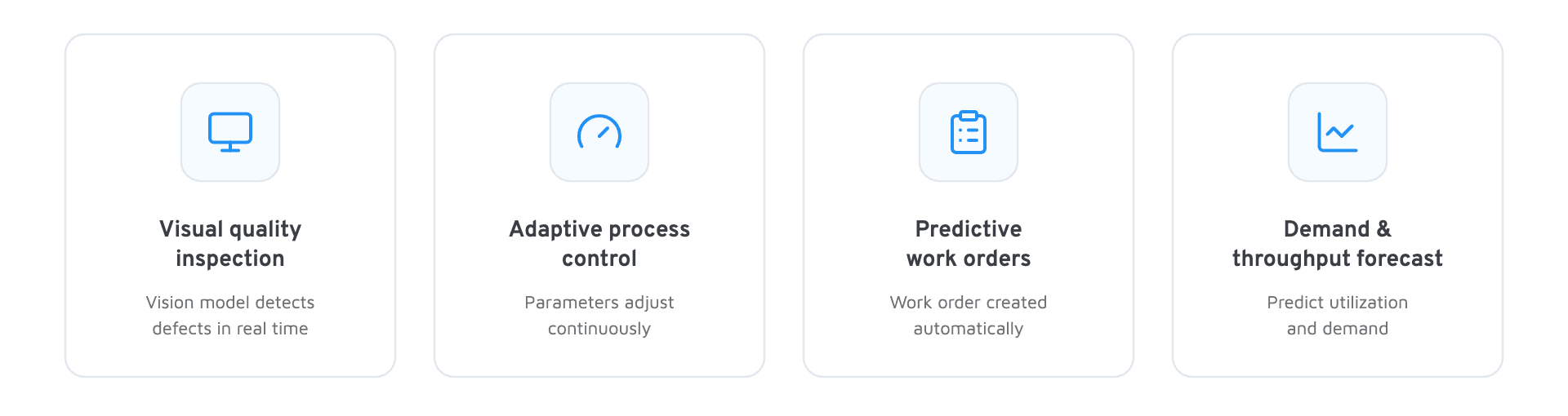 AI automation use cases: visual quality inspection, adaptive process control, maintenance orders and forecasting