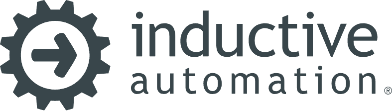 Logo mit einem grauen Zahnrad, in dem sich ein nach rechts zeigender Pfeil befindet, daneben der Schriftzug „inductive automation“ in kleinen grauen Buchstaben, der die Rolle der Marke als zuverlässiger Partner für Automatisierungslösungen unterstreicht.