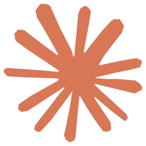 A simple, flat, rust-orange abstract starburst shape with uneven, thick rays radiating from a central point on a light gray background.