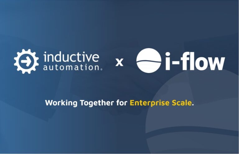 Die Logos von Inductive Automation und i-flow nebeneinander mit dem Text Gemeinsam für Unternehmen jeder Größe.